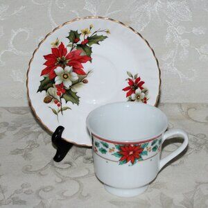 Mismatched Christmas Poinsettia Teacup Set | Bluebird | Royal Heritage
